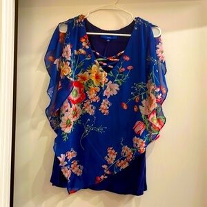 Unique & Bright Blue and Floral Top